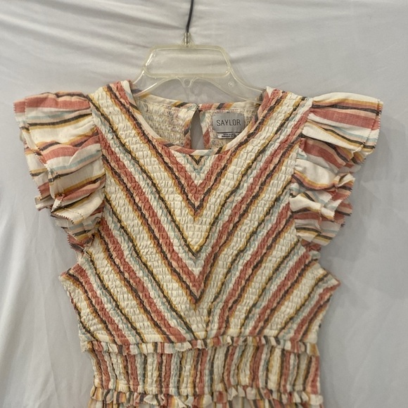Saylor tulsi linen striped mini ruffle dress sz medium - Picture 3 of 7